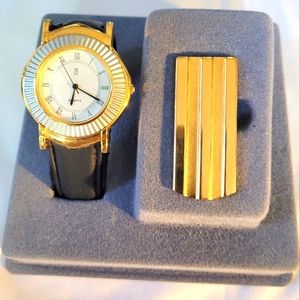 Paul Sebastian Men's Watch Two-Tone with Genuine Leather Bracelet